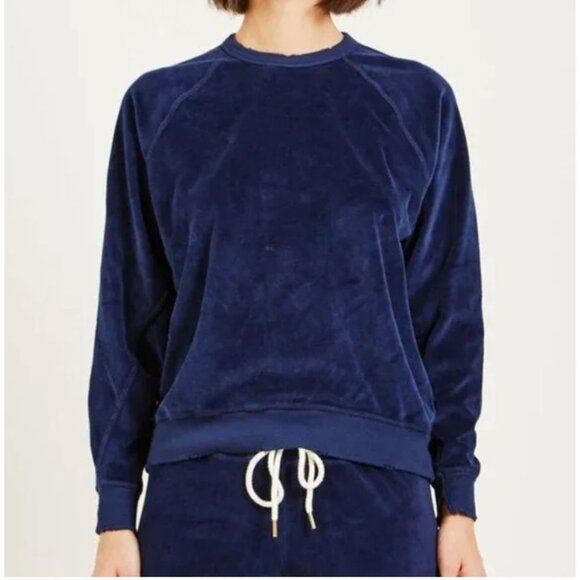 THE GREAT. The College Sweatshirt navy blue velour Women's Size 1 Small - Picture 2 of 12